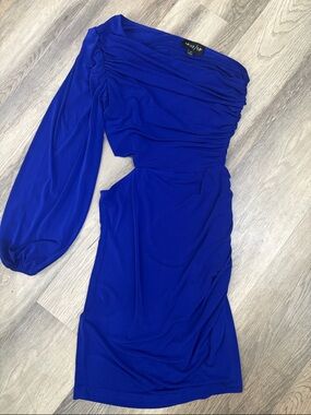 next Cobalt Blue One-Shoulder Ruched Cutout Dress